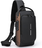 FASHION Men's Anti-Theft PU Leather Chest Bag With Password Lock & USB Charging - Waterproof Travel Sling Bag